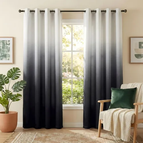 NICETOWN Cortinas Oscurecedoras de 84 pulgadas de Largo para Sala de Estar, Cortinas de Privacidad Ombré Blanco y Negro con Ojales para Blanco a