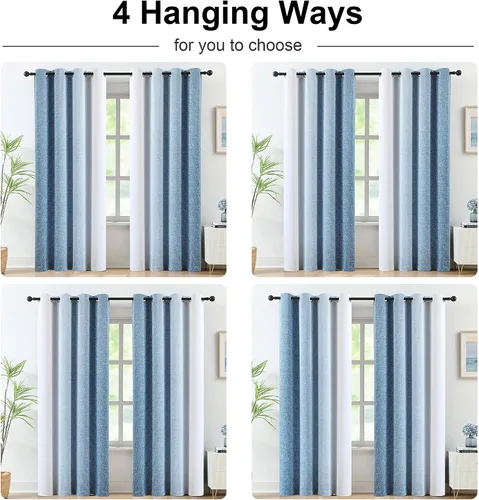 Miniatura 6 de Cortinas Completamente Opacas Azul Degradado de 63 pulgadas de Largo para Sala de Estar y Dormitorio, Cortinas con Aislamiento Térmico para Navidad
