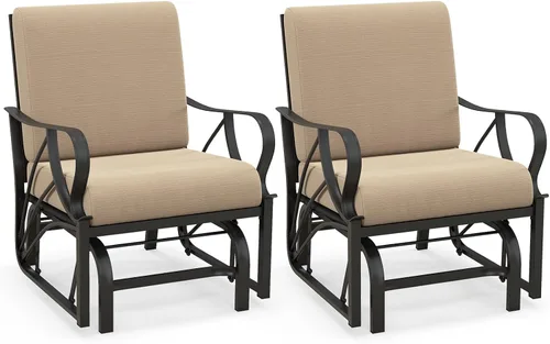 Miniatura 10 de Giantex Mecedora para patio, mecedora para exteriores con cojín grueso, marco de metal rociado, reposabrazos curvado, silla oscilante para jardín