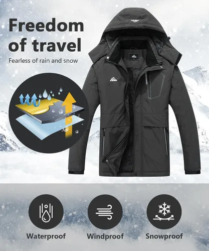Miniatura 3 de Chaqueta de esquí de invierno impermeable para hombre, chaqueta de snowboard de invierno impermeable con capucha y forro polar resistente al viento