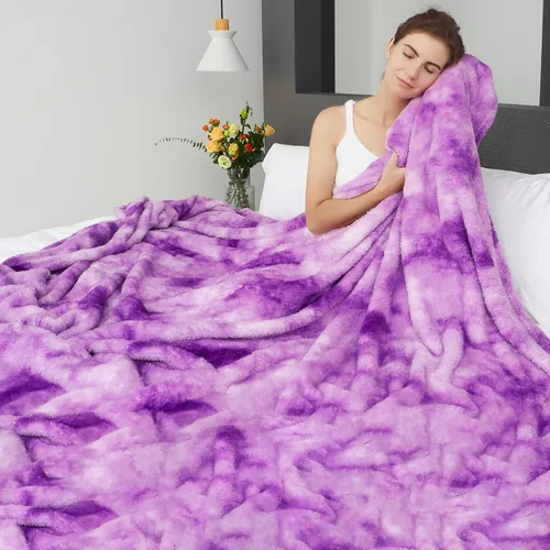 Miniatura 17 de Manta de forro polar púrpura tipo cobija - Manta de 300 GSM para sofá, cama, suave, ligera, mullida, acogedora, mantas de microfibra y cobijas