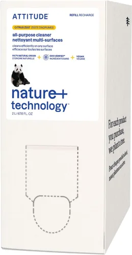 ATTITUDE Recambio de limpiador multiusos, verificado por EWG, a base de plantas y vegano, espray de limpieza multisuperficie, aroma a ralladura de