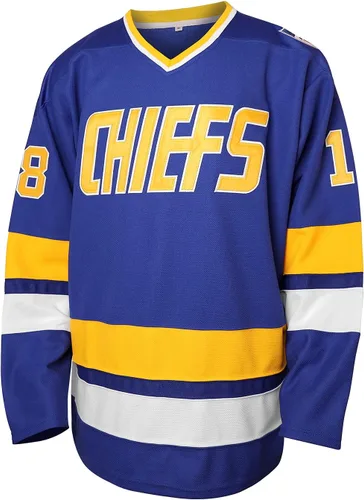 Miniatura 27 de Phoneutrix Hanson Brothers Charlestown Chiefs 16 Jack 17 Steve 18 Jeff Slap Shot Movie Hockey Jersey Azul