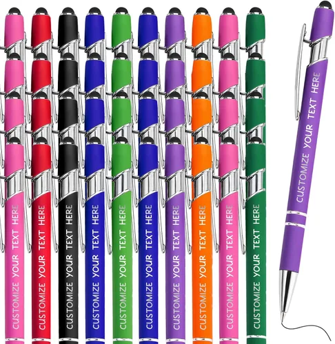 Miniatura 10 de Hasta 500 bolígrafos personalizados a granel con lápiz capacitivo, grabado, juego de bolígrafos con tu nombre, texto para mujeres de negocios
