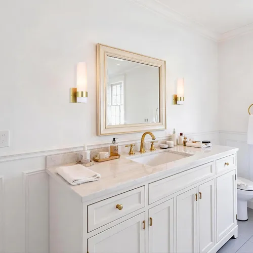 Miniatura 2 de XiNBEi Lighting XB-W1185-SB - Aplique de pared ADA, lámpara de tocador de baño vintage con tubo de vidrio acabado de latón satinado para cocina
