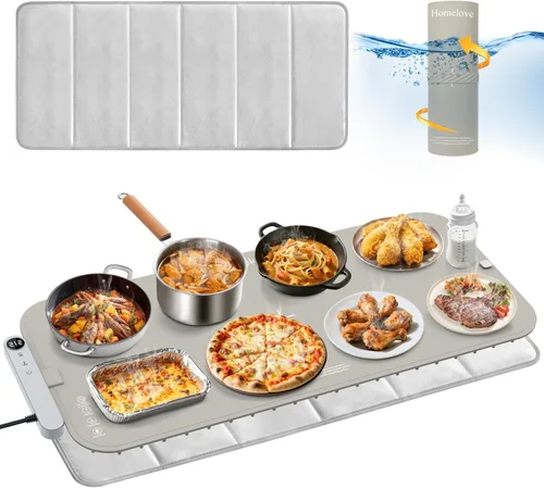 Miniatura 12 de Homelove Tapete de calentamiento para alimentos, bandeja de calentamiento eléctrica con 6 niveles de temperatura y ajuste de horas, calefacción