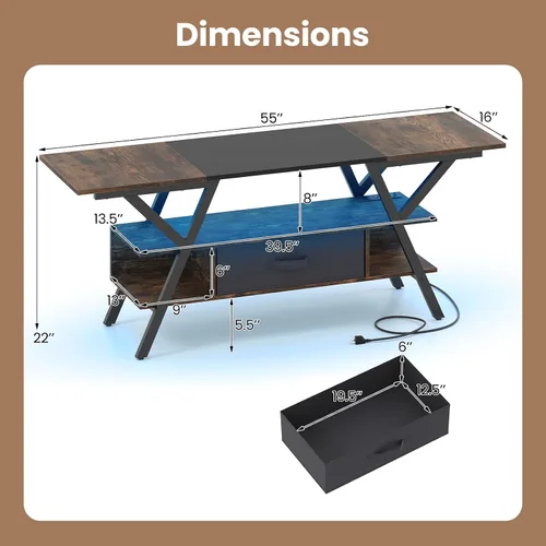 Miniatura 7 de Giantex Soporte de TV con tomas de corriente para TV de 55 a 65 pulgadas, centro de entretenimiento de 3 niveles con luces LED y control remoto