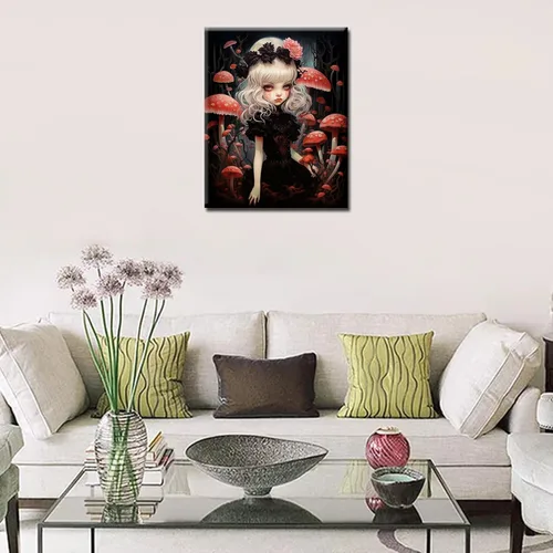 Miniatura 3 de Pintura por números para adultos, niños, principiantes, sin marco, exquisita muñeca en estilo oscuro, pintura por números sobre lienzo con pinceles