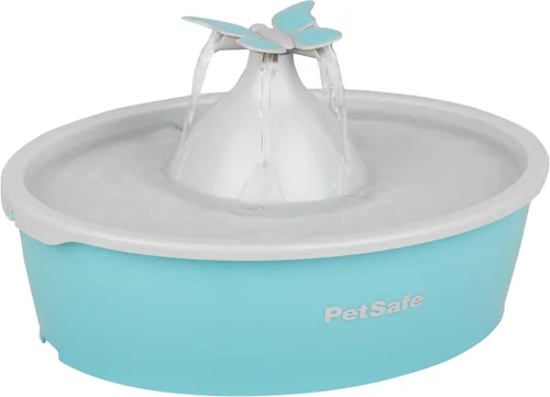 PetSafe Fuente de agua Butterfly Cat con bomba y filtros, bonito dispensador de agua con capacidad de 50 onzas, bomba y filtros mantienen el agua