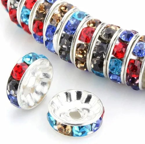 Miniatura 16 de Weebee 100 cuentas espaciadoras Rondelle, cuentas de cristal chapadas en plata, con diamantes de imitación checos, cuentas sueltas para hacer joyas