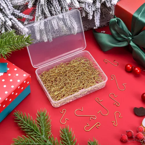 Miniatura 7 de Hotop 200 ganchos dorados para adornos de Navidad, 1.18 pulgadas, 1.57 pulgadas, ganchos de alambre de metal para árbol de Navidad con caja