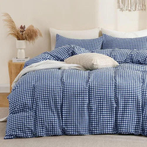 Miniatura 31 de TOCOMOA Juego de funda de edredón a cuadros de búfalo 100% algodón lavado, tacto súper suave y cómodo, juego de funda de edredón de 2 piezas