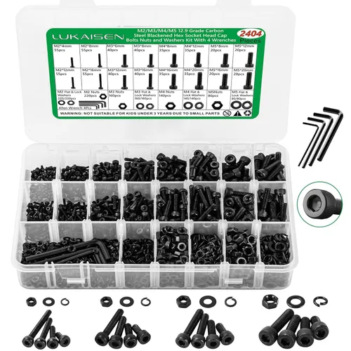 Miniatura 28 de Surtido de 1500 piezas de tornillos, tuercas y arandelas, kit de pernos y tuercas métricos M2 M3 M4 M5 M6 con cabeza hexagonal de casquillo, acero