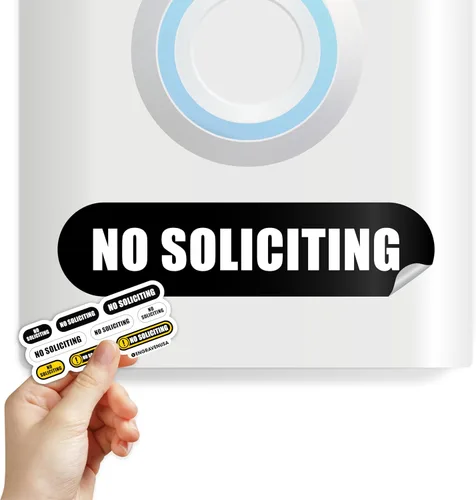 Letrero pequeño de No Soliciting para casa, 9 tamaños pequeños compatibles con la mayoría de timbres de video, calcomanías mate resistentes a la