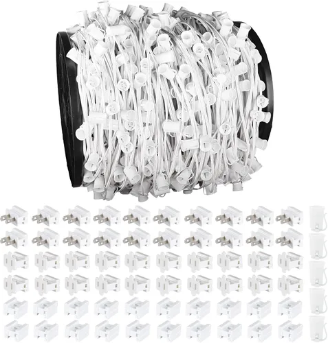 Miniatura 24 de Cadena de luces de Navidad C9 de 25 pies, enchufes de luz E17 con separación de 12 pulgadas, juego de cadena de luces C9 blanco para decoración