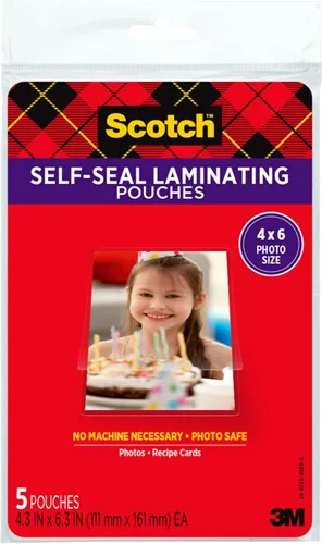 Miniatura 2 de Bolsas laminadas autosellables Scotch, 10 x 15 cm, paquete de 3 con 5 bolsas – Sin necesidad de máquina, transparente, seguro para fotos