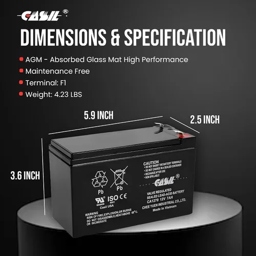 Miniatura 6 de CASIL 12V 7AH CA1270 Primera Alerta ADT Alerta Batería de Alarma