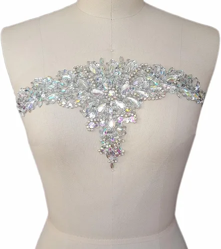 Miniatura 2 de Exquisitos parches de cristal brillantes hechos a mano de color AB para coser con piedras y lentejuelas para vestidos de novia, accesorios manuales