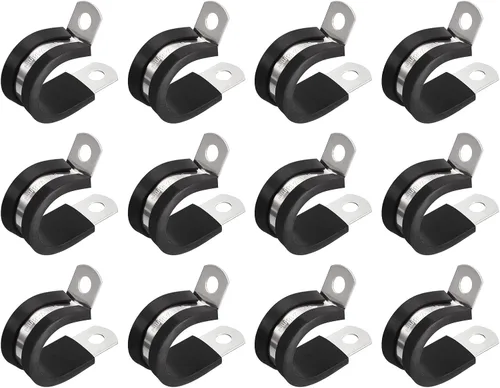 Miniatura 12 de uxcell Abrazadera de cable de 1/2 pulgada (0.472 in) de acero inoxidable 304 Abrazadera aislada acolchada de goma de acero inoxidable en forma de R