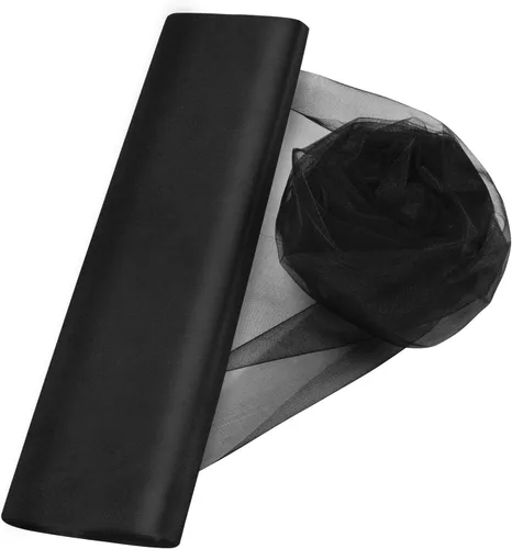 Cortinas de telón de fondo de tul de organza de cristal para bodas, baby shower, fiesta de cumpleaños, decoración de eventos, 19 pulgadas x 30 Negro