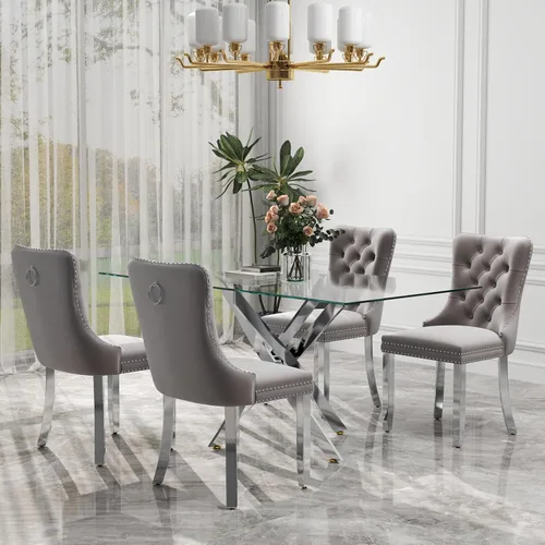 Miniatura 62 de Juego de comedor de 3 piezas con superficie de vidrio transparente, juego de comedor cuadrado minimalista moderno de 36'', juego de mesa de cocina