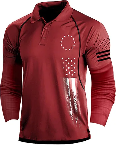 Miniatura 18 de Camisa polo de manga larga con bandera estadounidense para hombre, cuello gráfico patriótico, camiseta de golf, moderna, casual, cuello en V, tops