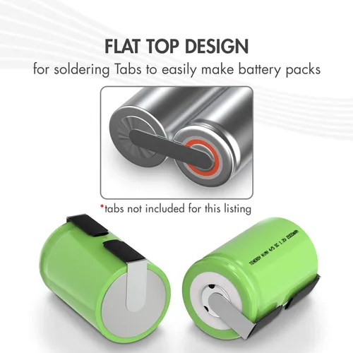Miniatura 4 de Tenergy 4/5 SubC 2000mAh NiMH Baterías Recargables, Parte superior plana - Paquete de 25