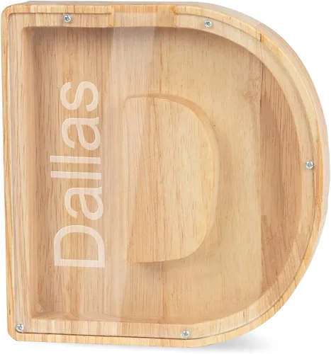Miniatura 35 de Alcancía con nombre personalizado, 26 letras láser con texto personalizado, banco de monedas de madera, significado educativo, alcancía con nombre