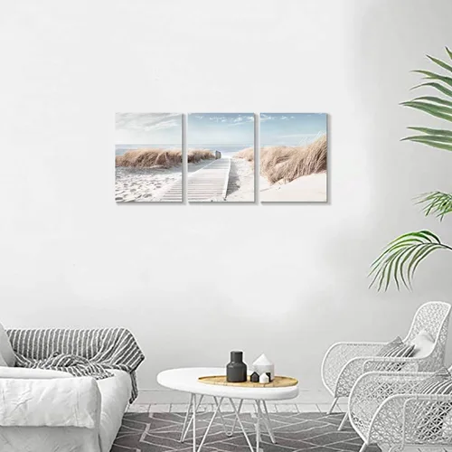 Miniatura 5 de Hardy Gallery Arte de Lienzo de Pared de Playa Costera: Obra de Arte de Sendero a la Orilla Pintura sobre Lienzo para Oficina o Dormitorio