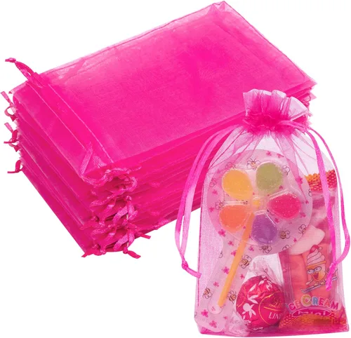 Miniatura 20 de Bolsas de organza de 3x4 pulgadas, 50 paquetes de pequeñas bolsas de regalo de malla con cordón, bolsas de muestra para fiesta, boda, baby shower