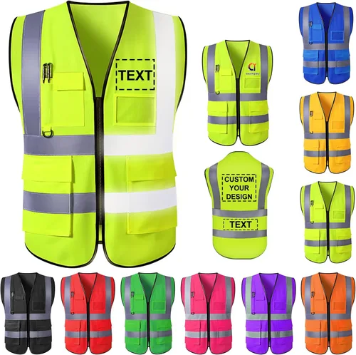 Chaleco de seguridad personalizado para hombre, ropa de trabajo de protección de alta visibilidad, 5 bolsillos, clase 2 con tira reflectante Verde