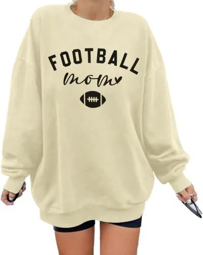 MNLYBABY Camiseta de fútbol de gran tamaño para mujer, divertida sudadera gráfica para el día del juego, casual, mamá, vida, manga larga, tops de