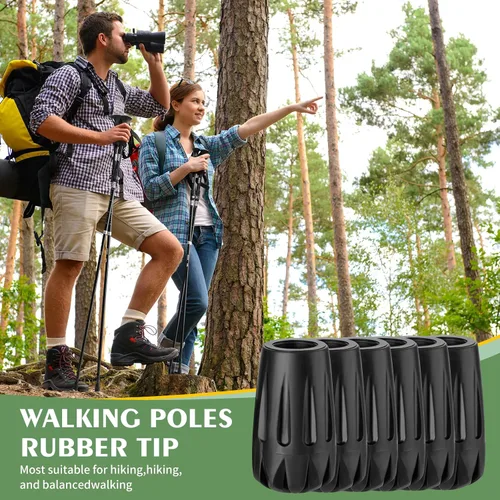 Miniatura 4 de Juego de 6 puntas de goma para bastones de trekking – Tapas universales antideslizantes para bastones de senderismo con bastones de senderismo