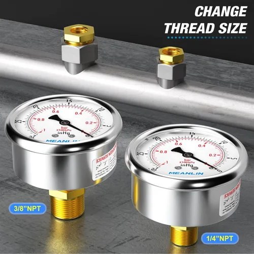 Miniatura 3 de MEANLIN MEASURE - Vacuómetro de presión de vacío de acero inoxidable, esfera con cara de 2.5 pulgadas, NPT de 1/8 de pulgada, montaje trasero