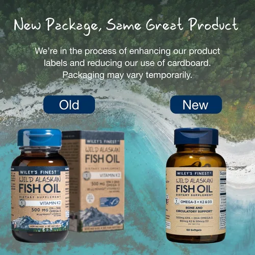 Miniatura 7 de Wiley's Finest Wild Alaskan Fish Oil Vitamina K2 y D3 cápsulas blandas – 500 mg de omega-3 EPA y DHA para apoyo a la salud ósea y cardíaca – 60