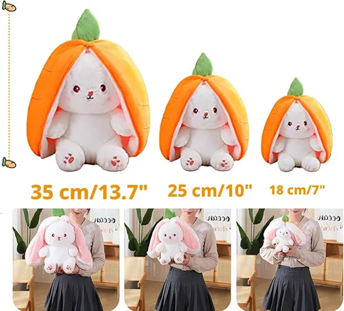 Miniatura 6 de Almohada de peluche de conejo, reversible, zanahoria y fresa, animal de peluche con cremallera, bonita decoración de conejo para niños y adultos