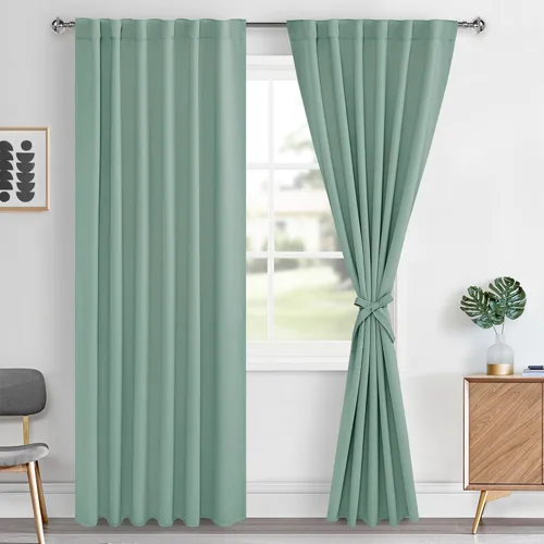 Miniatura 146 de Hiasan Cortinas opacas negras para dormitorio, cortinas opacas cortas de 45 pulgadas de largo, con aislamiento térmico, bolsillo para barra