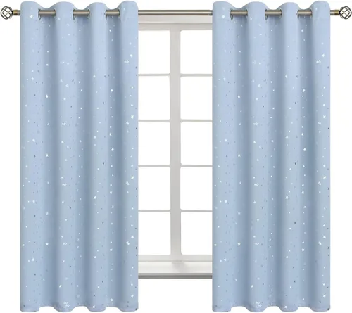 Miniatura 71 de BGment Cortinas opacas para dormitorio infantil, con aislamiento térmico, con ojales, estampado de estrellas plateadas, cortinas para oscurecer