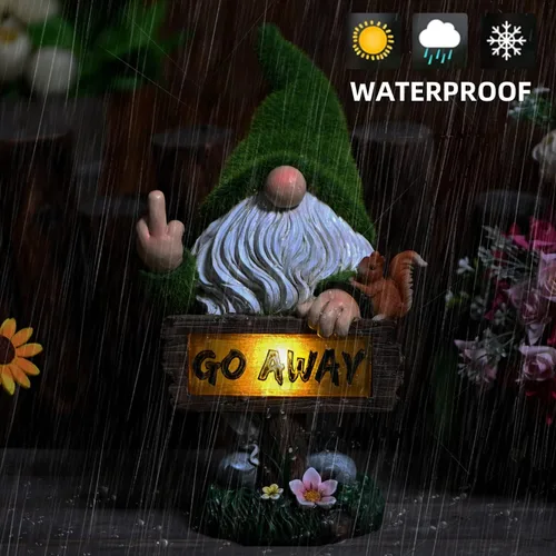 Miniatura 6 de ASAWASA Decoraciones de gnomos para patio con luz LED solar, gran decoración divertida para exteriores para jardín, césped, gnomo (alto 10 pulgadas)