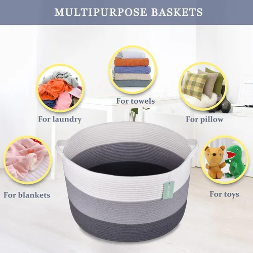 Miniatura 5 de Cesta Extra Grande para Mantas 87L, Cesta para Ropa Sucia, Cesta de Guardería para Bebés para Almacenamiento de Juguetes, Ropa y Toallas, Cesta