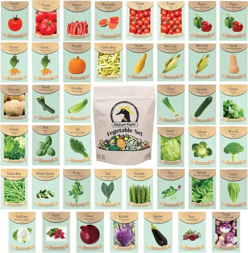Juego de 43 paquetes surtidos de semillas de verduras y hierbas, más de 10,000 semillas, incluye bolsa de almacenamiento de mylar, semillas
