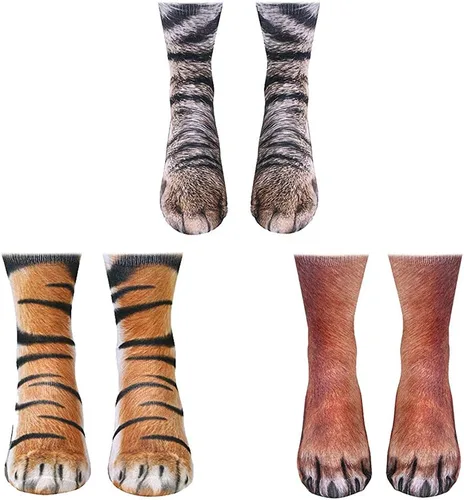 ATROPOS 3 pares de calcetines de pata de animal, calcetines unisex impresos en 3D, calcetines novedosos con patas de animales para hombres, mujeres