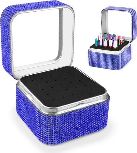Cellentool Caja de Rhinestone para Brocas de Uñas - Caja de Almacenamiento Portátil a Prueba de Polvo con 25 Agujeros, Organizador para Brocas de
