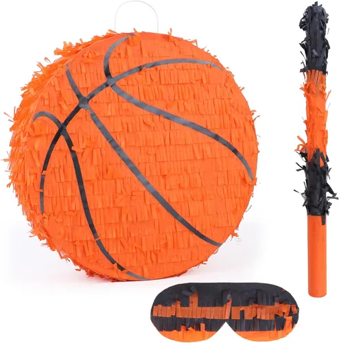 Paquete de piñata de baloncesto de Birchio con venda y bate (13 x 13 x 4 Pulgadas), piñata de balón de fútbol para fiesta de cumpleaños de niños,
