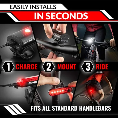 Miniatura 6 de Bike Lights for Night Riding, USB Rechargeable Front and Back Lights, LED Bicycle Headlight and Tail Light Set, Water Resistant Bike Lights
