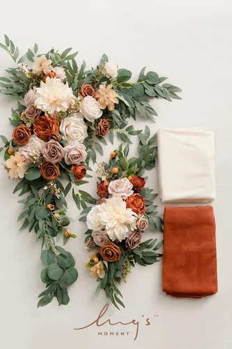 Miniatura 8 de Ling's moment Kit de Flores Artificiales de Arco de Boda de Otoño Paquete de 4, 2pcs Arreglo Floral Colgante 2pcs Cortinas de Ceremonia Telón