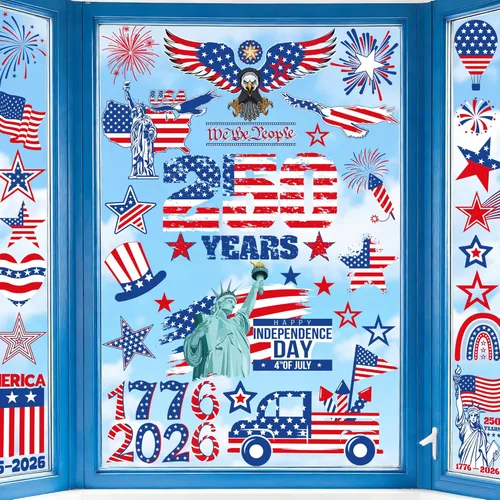 Miniatura 19 de 77 calcomanías para ventana del Día del Padre, 9 hojas de decoración azul para el Día del Padre, calcomanías de doble cara para ventanas de vidrio
