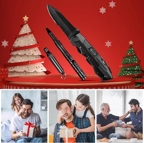 Miniatura 7 de RoverTac Juego de herramientas multiherramienta para regalo de papá, cuchillo multiherramienta 15 en 1, bolígrafo táctico, silbato en una caja