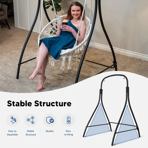 Miniatura 2 de SUNCREAT Silla Hamaca Colgante de Interior con Soporte, Silla Colgante de Exterior con Soporte, Capacidad de 400 libras, Beige