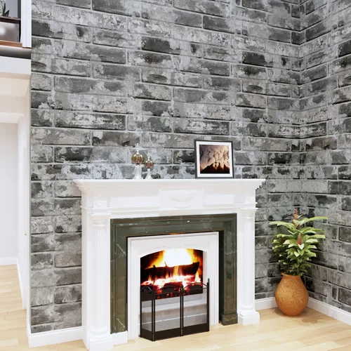 Miniatura 5 de Wallercity Papel tapiz de ladrillo gris para despegar y pegar, papel tapiz de imitación de abeto para pared, papel tapiz de piedra gruesa, vinilo